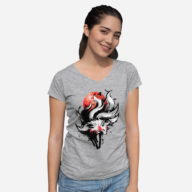 Kitsune Fox Splash-Womens-V-Neck-Tee-fanfreak1