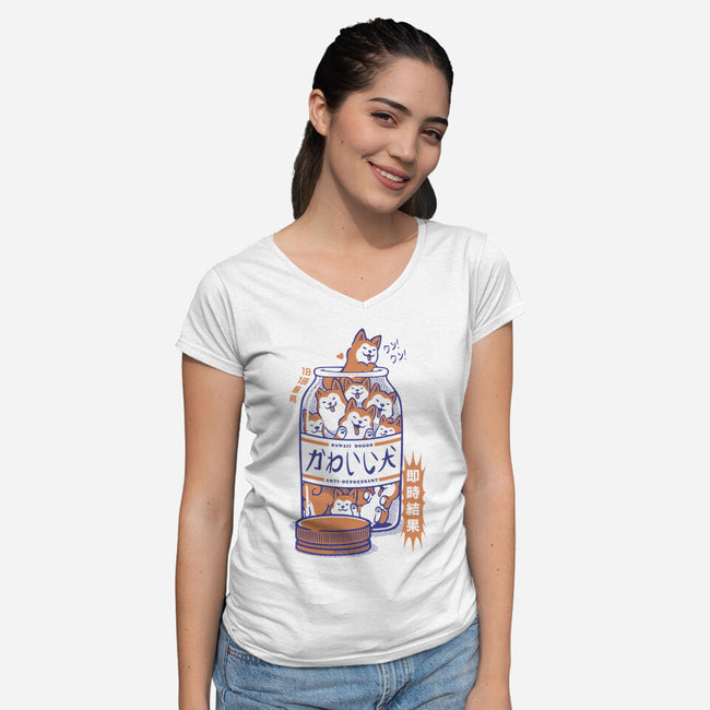 Shiba Antidepressant-Womens-V-Neck-Tee-tobefonseca