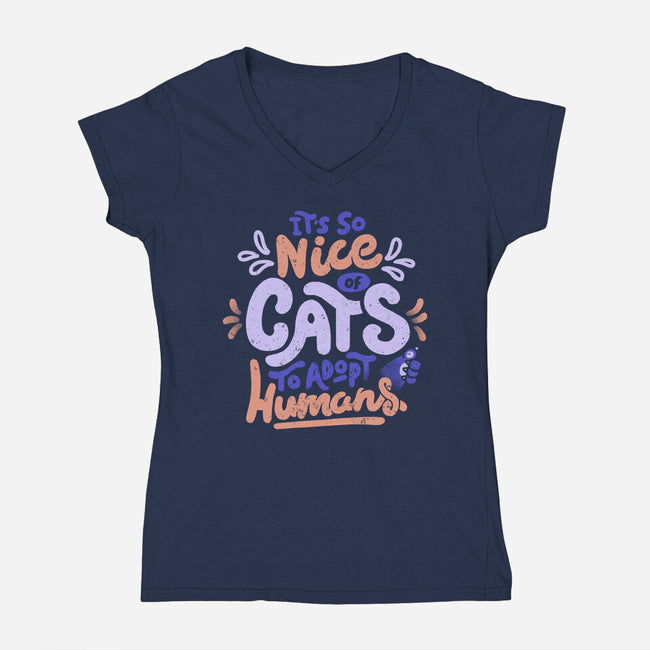 Cats Adopt Humans-Womens-V-Neck-Tee-tobefonseca