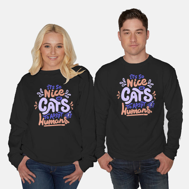 Cats Adopt Humans-Unisex-Crew Neck-Sweatshirt-tobefonseca