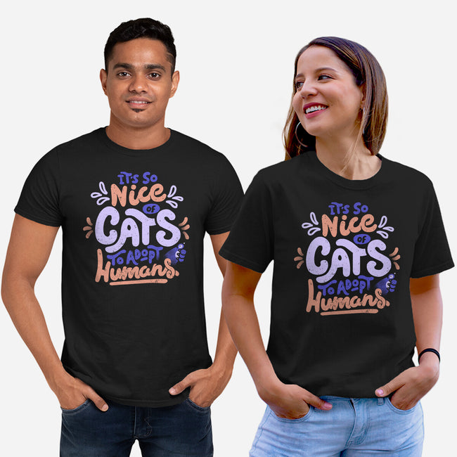 Cats Adopt Humans-Unisex-Basic-Tee-tobefonseca