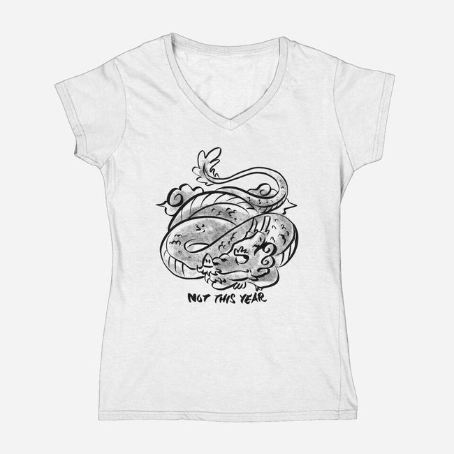 Bored Dragon-Womens-V-Neck-Tee-spoilerinc