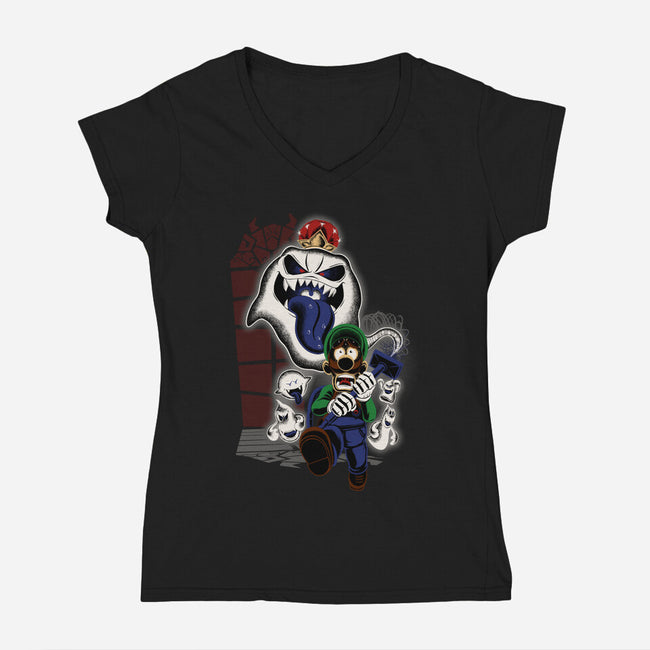 Mansion Ghost-Womens-V-Neck-Tee-rmatix