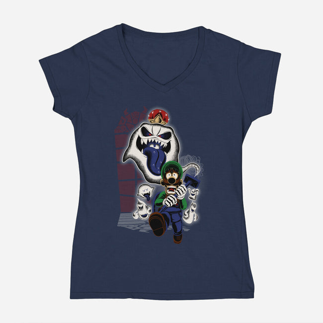 Mansion Ghost-Womens-V-Neck-Tee-rmatix