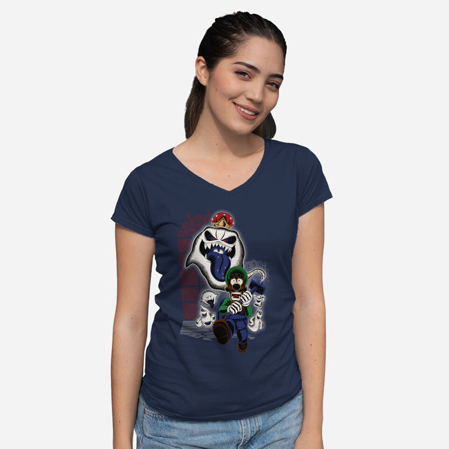 Mansion Ghost-Womens-V-Neck-Tee-rmatix