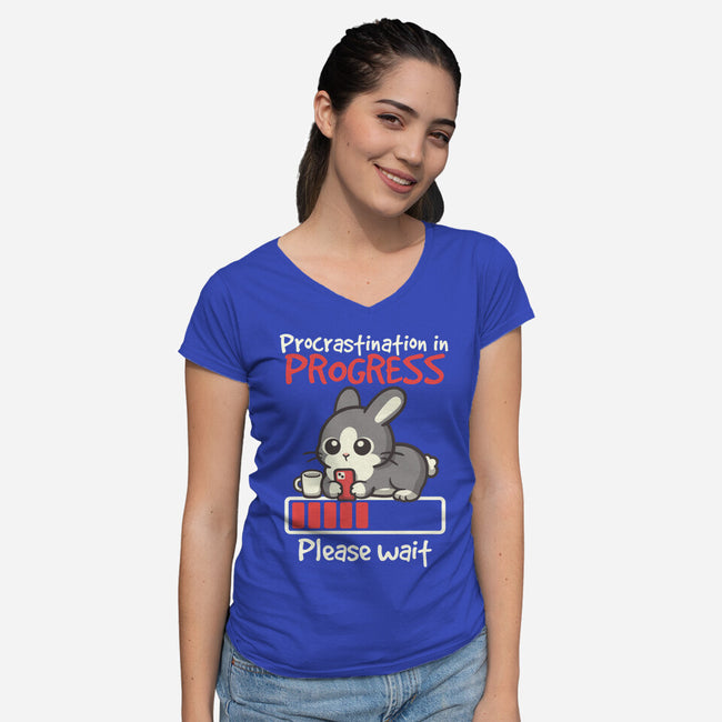 Bunny Procrastination In Progress-Womens-V-Neck-Tee-NemiMakeit