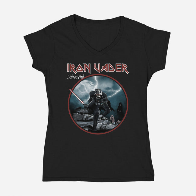 Iron Vader-Womens-V-Neck-Tee-retrodivision