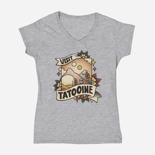 Visit Tatooine Tattoo-Womens-V-Neck-Tee-tobefonseca