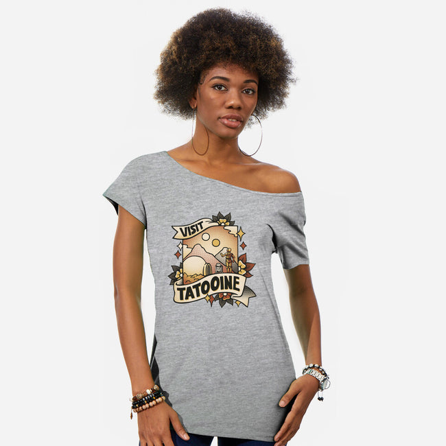 Visit Tatooine Tattoo-Womens-Off Shoulder-Tee-tobefonseca