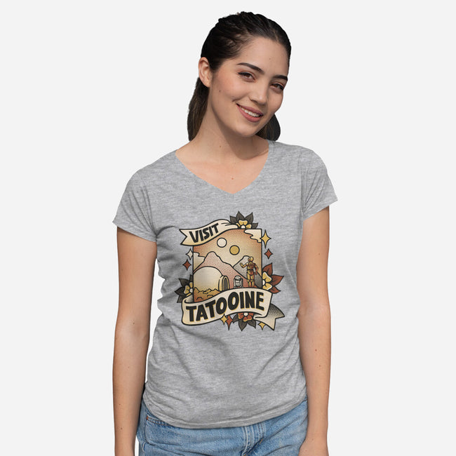 Visit Tatooine Tattoo-Womens-V-Neck-Tee-tobefonseca