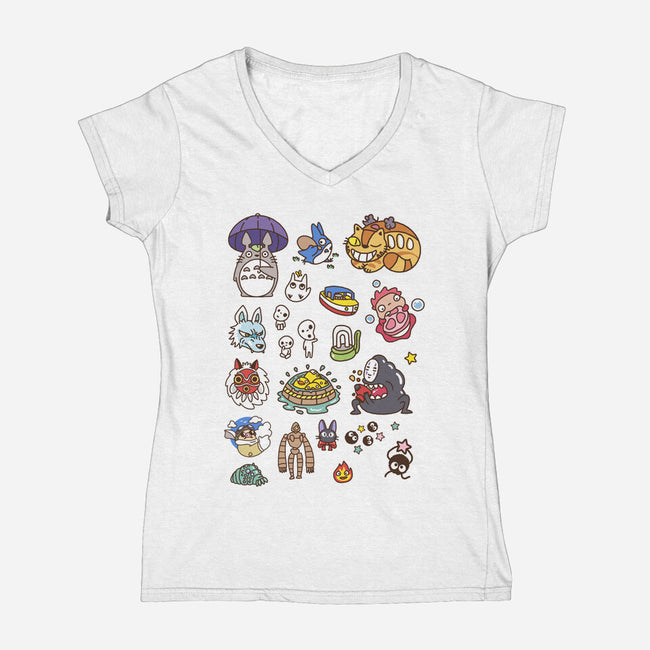 Ghibli Cuties-Womens-V-Neck-Tee-demonigote