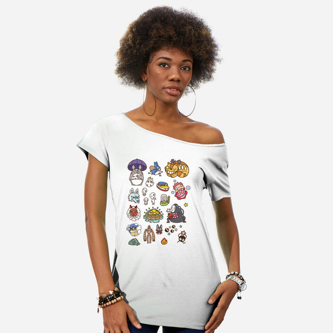 Ghibli Cuties-Womens-Off Shoulder-Tee-demonigote