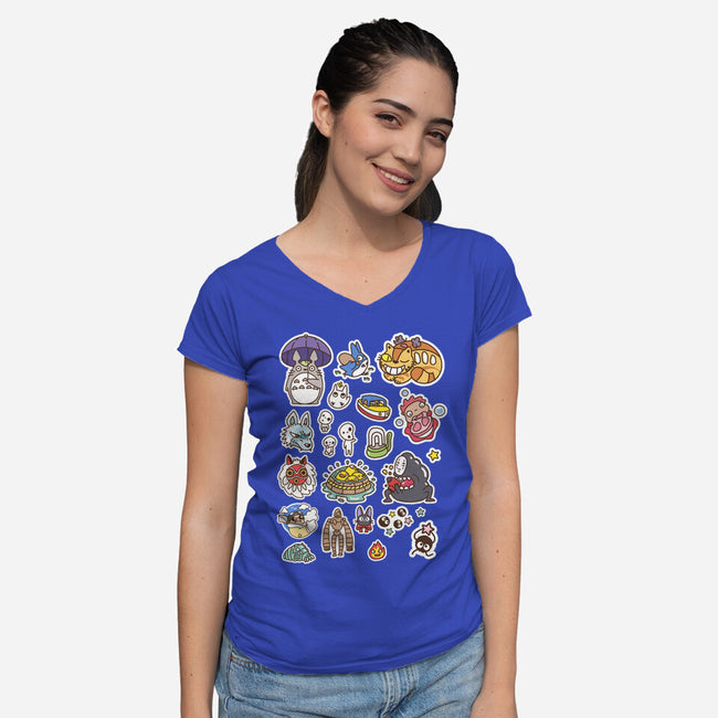 Ghibli Cuties-Womens-V-Neck-Tee-demonigote