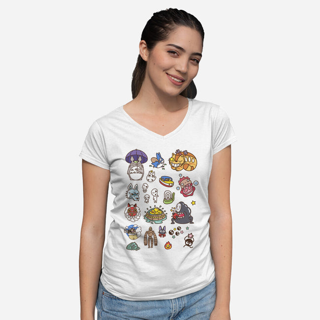 Ghibli Cuties-Womens-V-Neck-Tee-demonigote