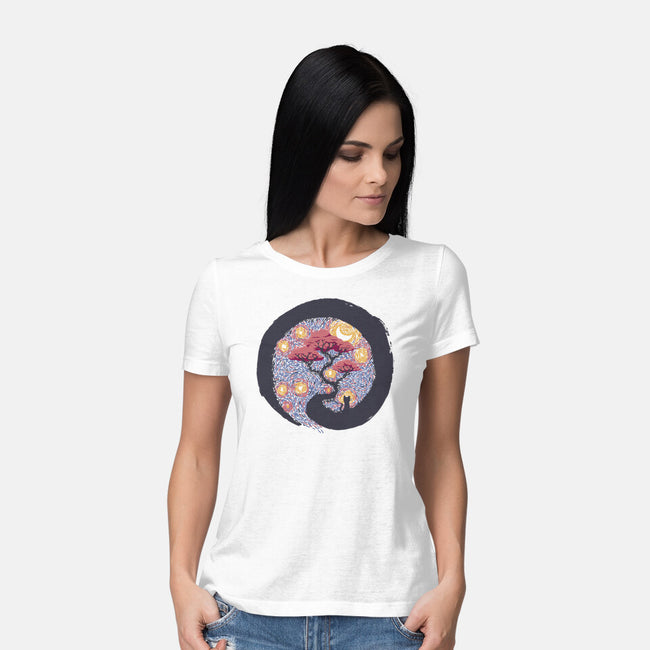 Sumie Starry Night Cat-Womens-Basic-Tee-tobefonseca