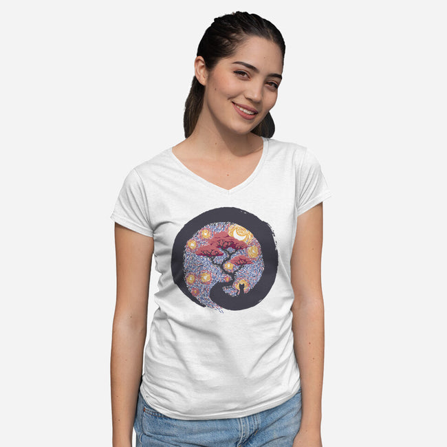 Sumie Starry Night Cat-Womens-V-Neck-Tee-tobefonseca