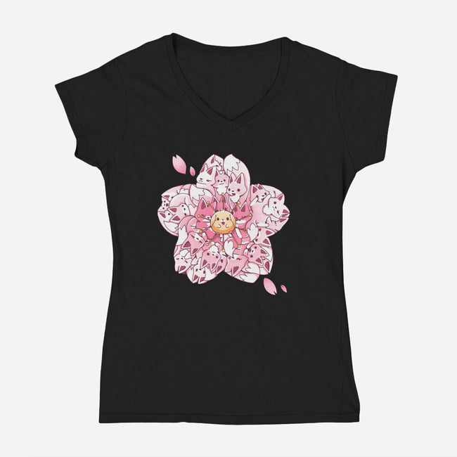 Sakura Foxes-Womens-V-Neck-Tee-Vallina84