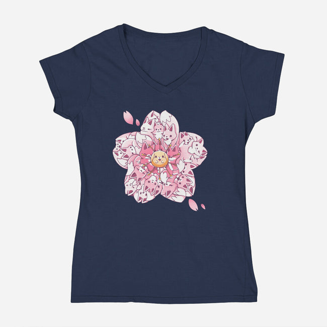 Sakura Foxes-Womens-V-Neck-Tee-Vallina84