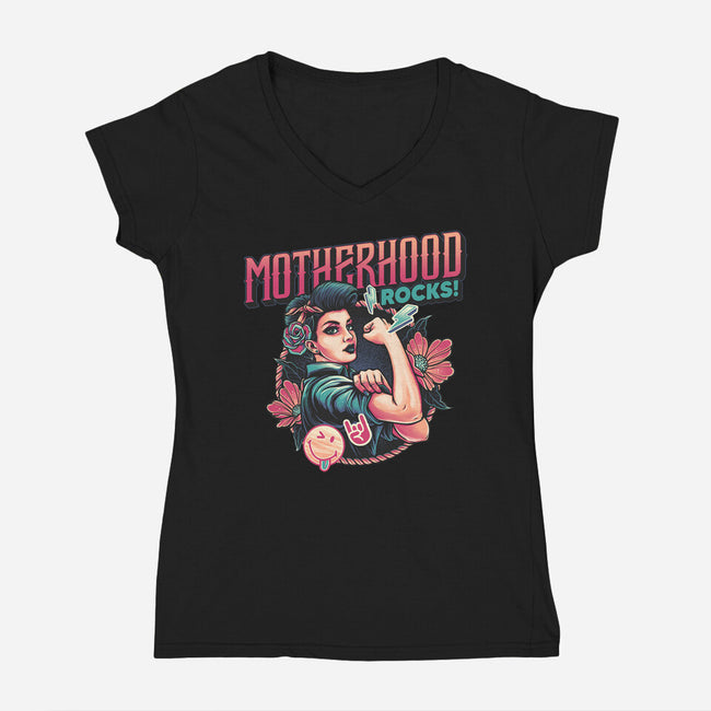 Motherhood Rocks-Womens-V-Neck-Tee-momma_gorilla