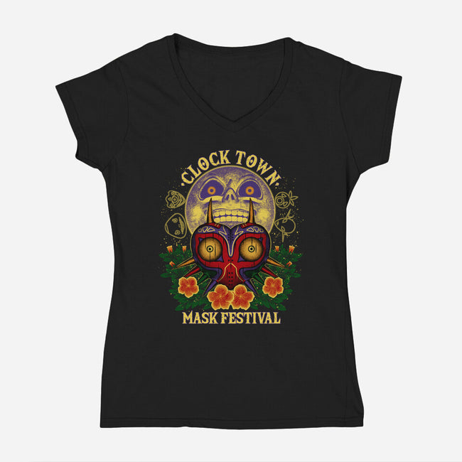 Clock Town Mask Festival-Womens-V-Neck-Tee-rmatix