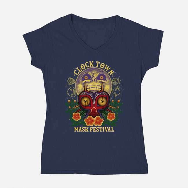 Clock Town Mask Festival-Womens-V-Neck-Tee-rmatix