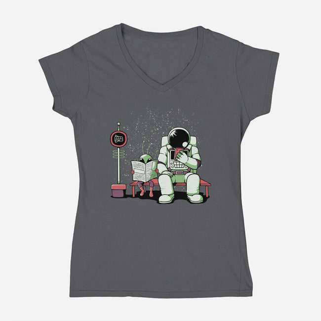 Bus Stop In Space-Womens-V-Neck-Tee-tobefonseca