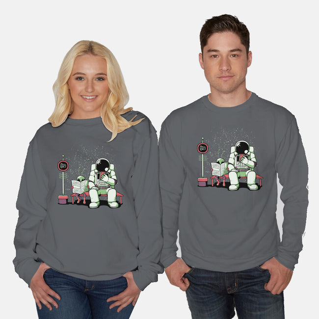 Bus Stop In Space-Unisex-Crew Neck-Sweatshirt-tobefonseca