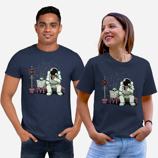 Bus Stop In Space-Unisex-Basic-Tee-tobefonseca