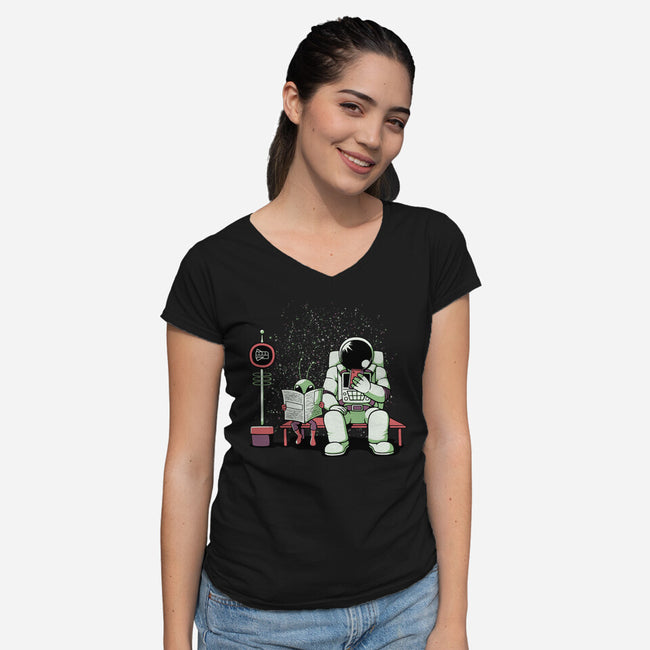 Bus Stop In Space-Womens-V-Neck-Tee-tobefonseca