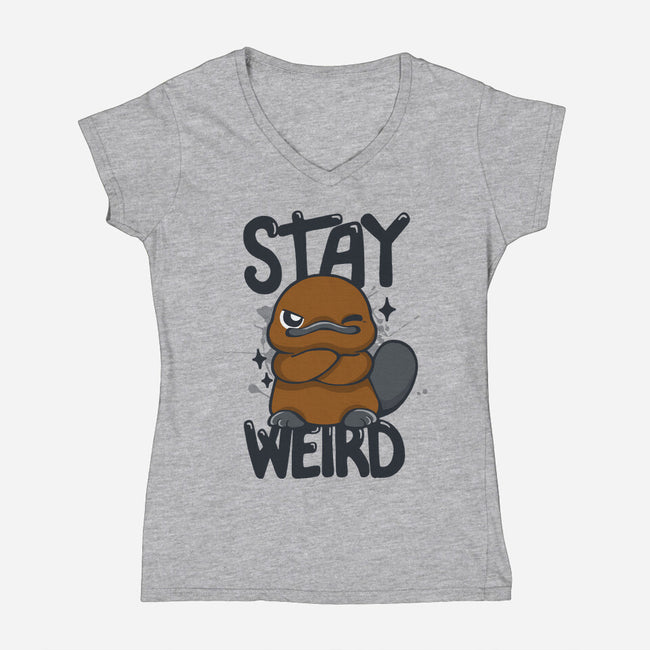 Stay Weird Beaver-Womens-V-Neck-Tee-Vallina84