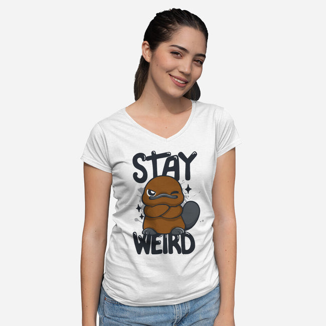 Stay Weird Beaver-Womens-V-Neck-Tee-Vallina84