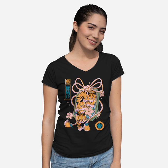 Omamori Tigers-Womens-V-Neck-Tee-Eoli Studio