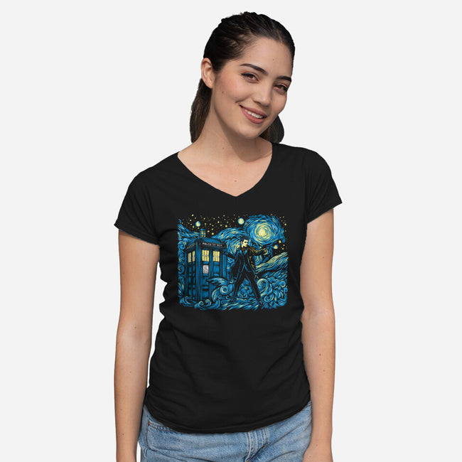 Tenth Doctor Dreams Of Time And Space-Womens-V-Neck-Tee-DrMonekers