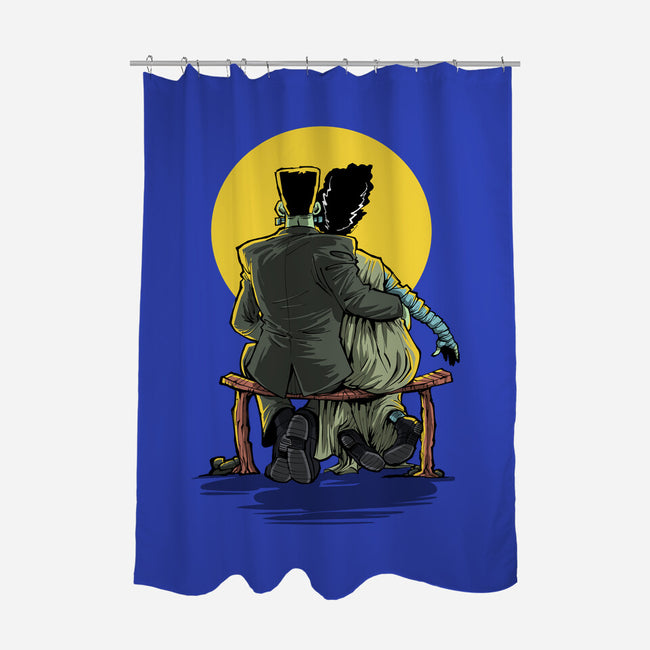 Monster And Bride Gazing At The Moon-None-Polyester-Shower Curtain-zascanauta