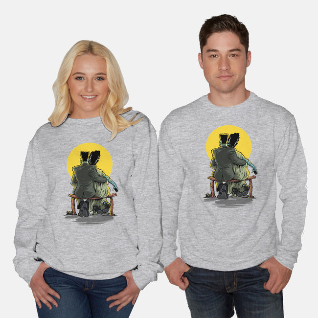 Monster And Bride Gazing At The Moon-Unisex-Crew Neck-Sweatshirt-zascanauta