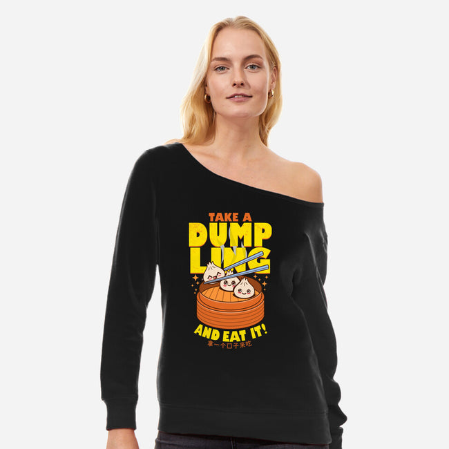 Take A Dumpling And Eat It-Womens-Off Shoulder-Sweatshirt-Boggs Nicolas