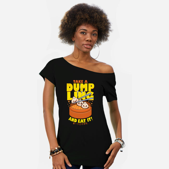 Take A Dumpling And Eat It-Womens-Off Shoulder-Tee-Boggs Nicolas