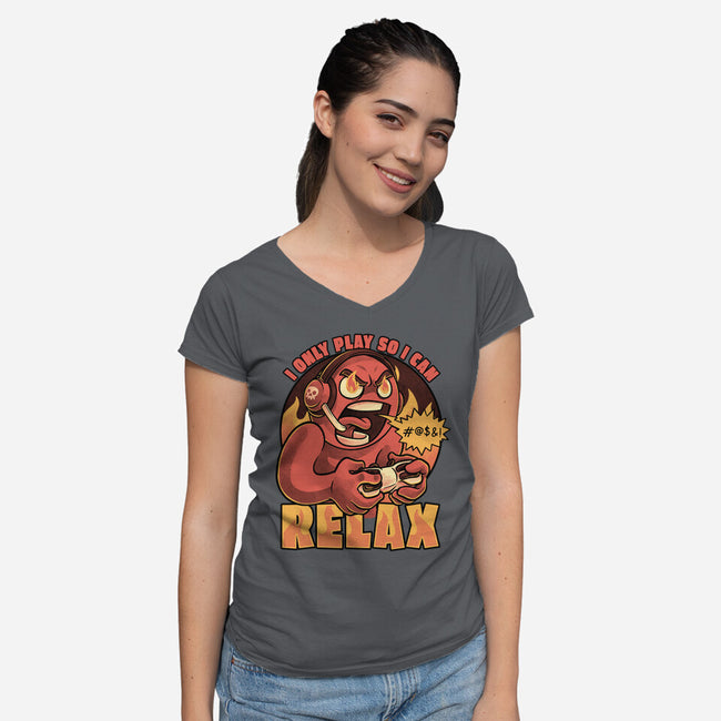 Video Game Relax Player-Womens-V-Neck-Tee-Studio Mootant