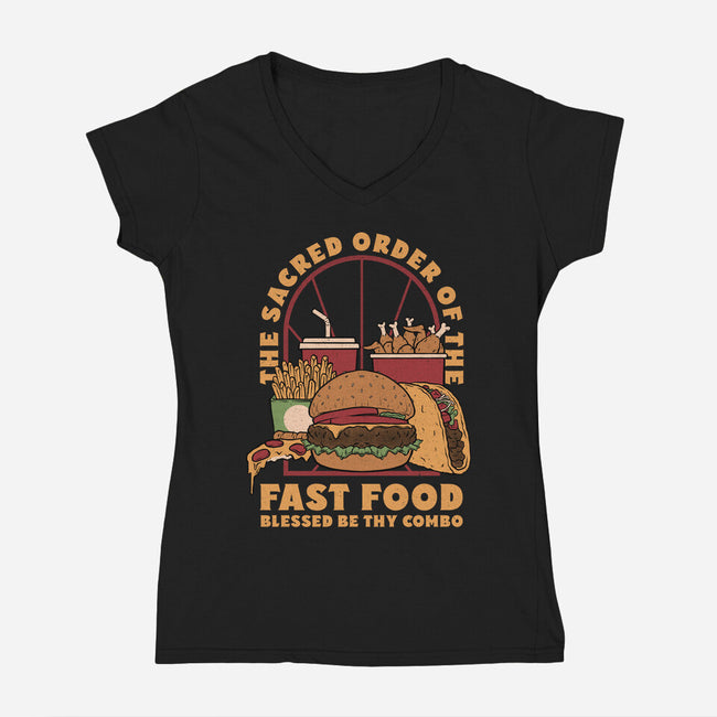 Sacred Order Of Fast Food-Womens-V-Neck-Tee-Studio Mootant