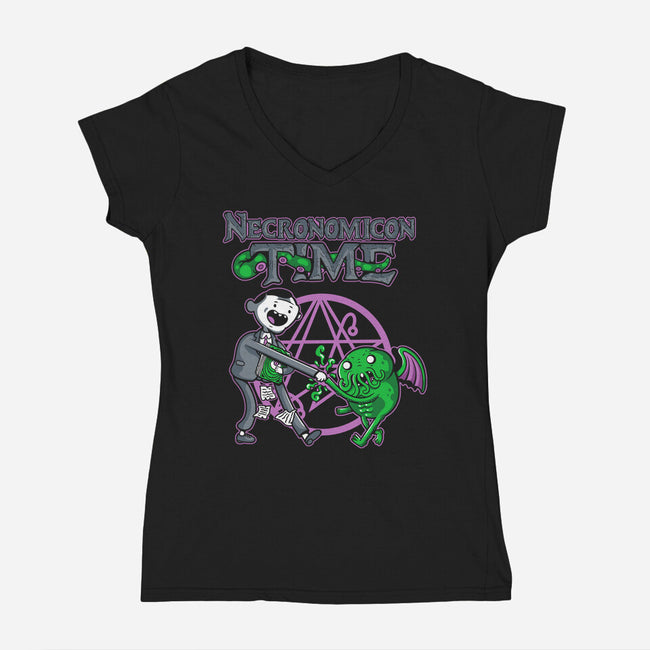 Necronomicon Time-Womens-V-Neck-Tee-demonigote