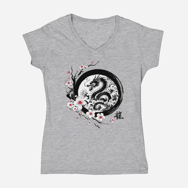 Year Of The Dragon Sumi-e-Womens-V-Neck-Tee-DrMonekers