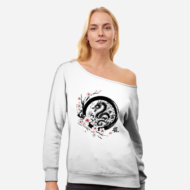 Year Of The Dragon Sumi-e-Womens-Off Shoulder-Sweatshirt-DrMonekers