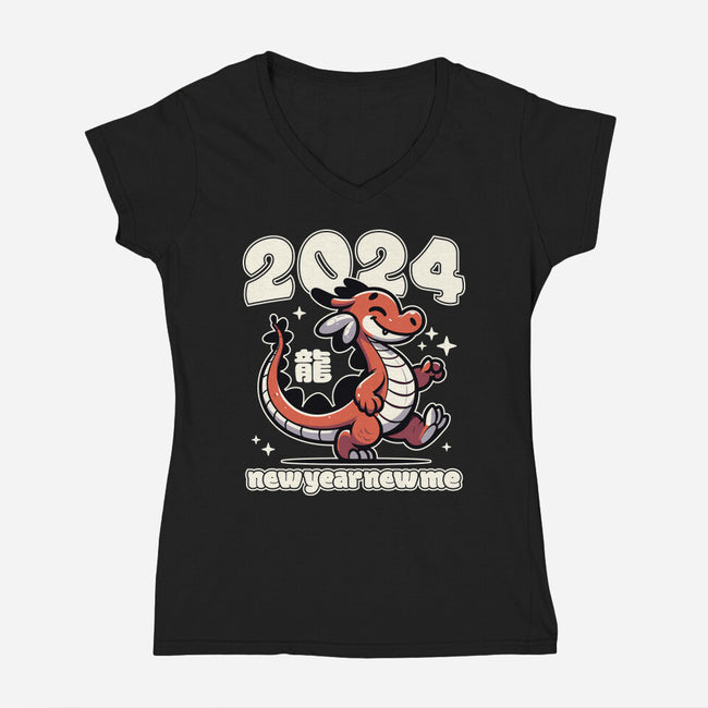 New Year New Dragon-Womens-V-Neck-Tee-RoboMega