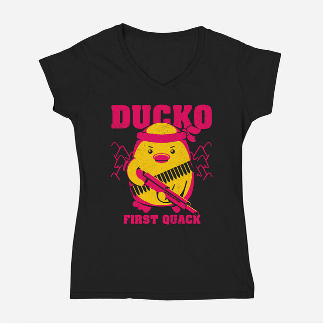 Ducko First Quack-Womens-V-Neck-Tee-estudiofitas