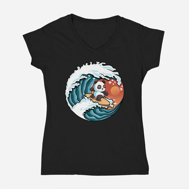 Surfing Panda-Womens-V-Neck-Tee-erion_designs