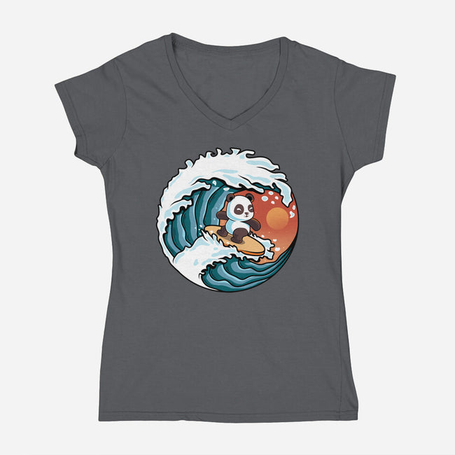 Surfing Panda-Womens-V-Neck-Tee-erion_designs