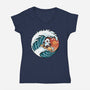 Surfing Panda-Womens-V-Neck-Tee-erion_designs