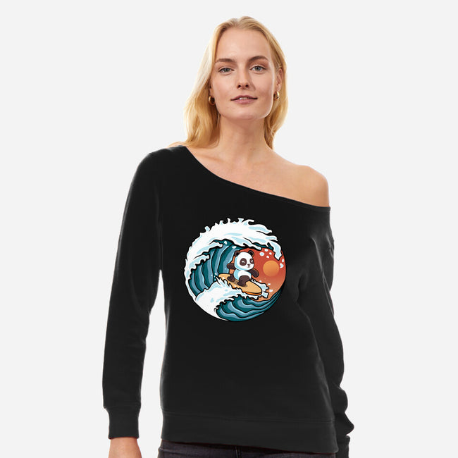 Surfing Panda-Womens-Off Shoulder-Sweatshirt-erion_designs
