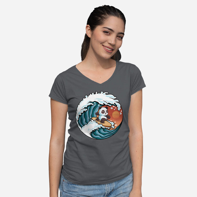 Surfing Panda-Womens-V-Neck-Tee-erion_designs