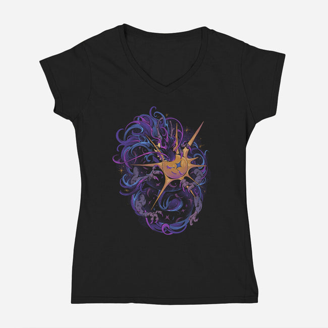 Eclipse Dragon-Womens-V-Neck-Tee-ilustrata